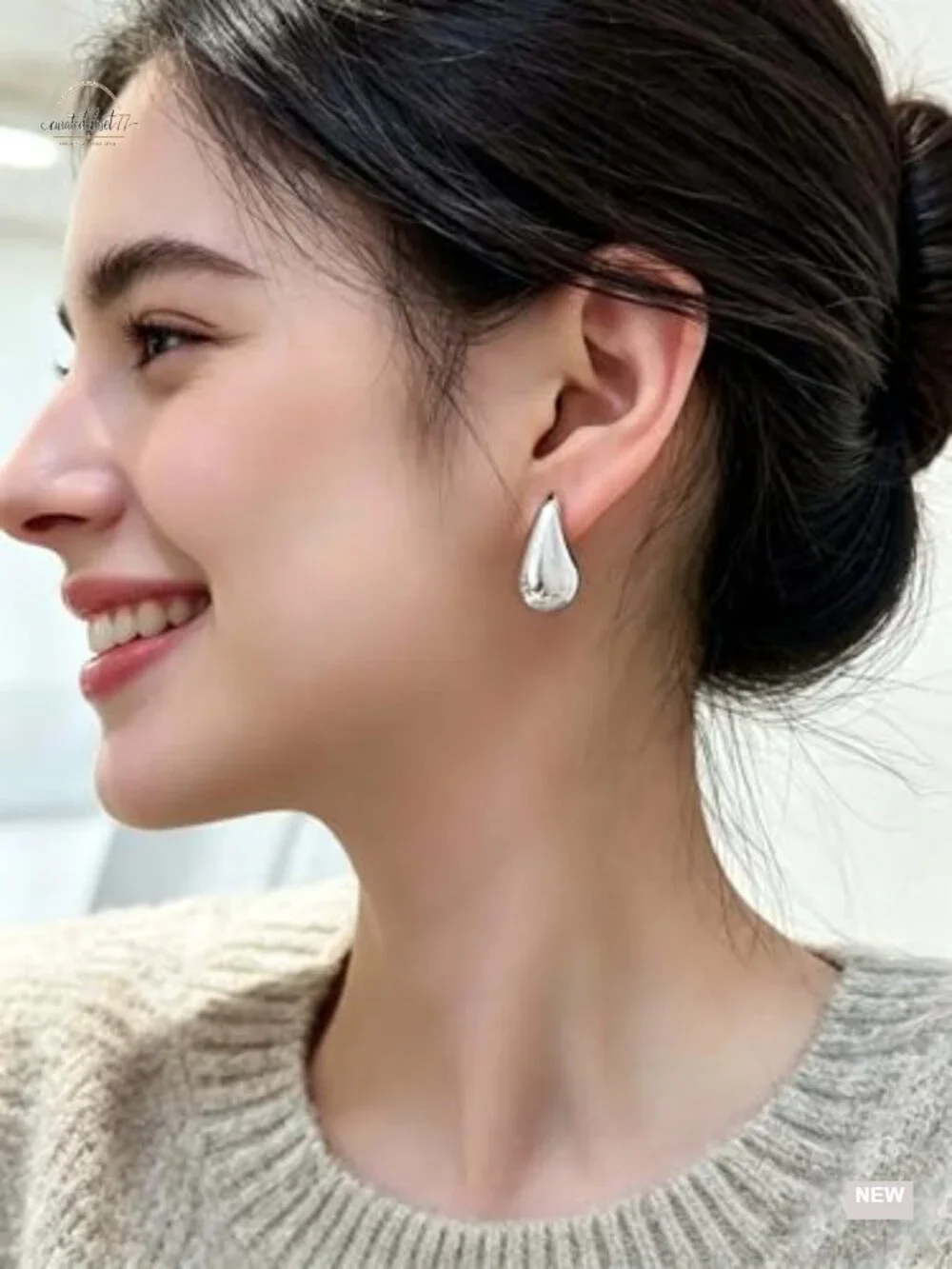 14K Gold Plated Silver Post Teardrop Drop Hoop Earrings Statement Jewelry